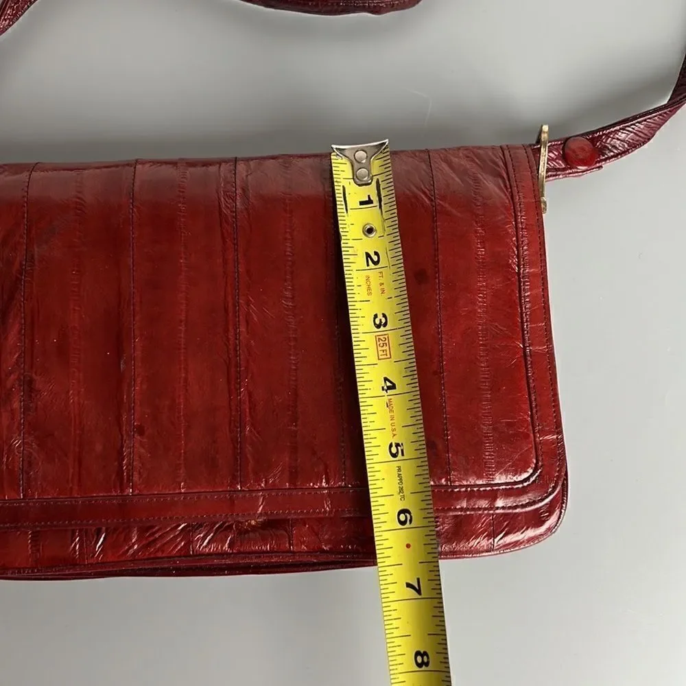Vintage Real Eel Skin Maroon Clutch Shoulder Bag Purse